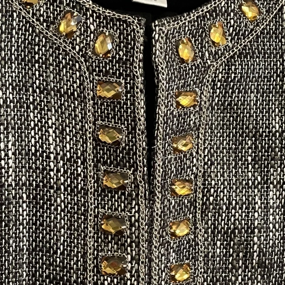 Chicos Jewel Tweed Jacket 12 Black Classic Resort Preppy Old‎ Money Luxury Chic
